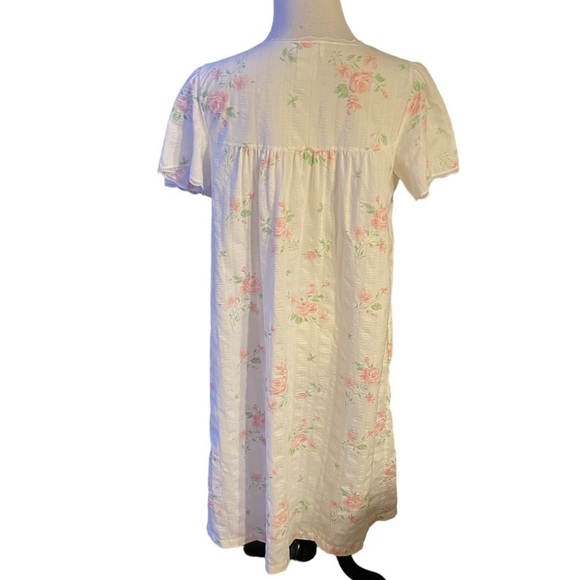 VTG Character Button Front Floral Roses Print Lace Eyelet Cotton House Coat Sz S - Picture 5 of 11